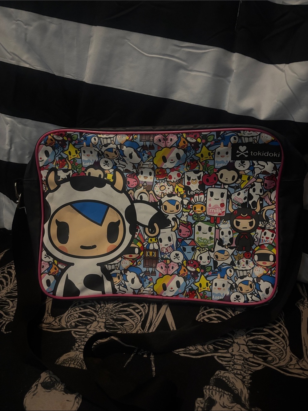 tokidoki Colorful Character Print Tablet Sleeve with Pink Trim Messenger Bag